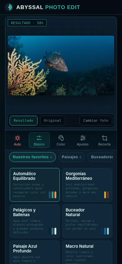 Editor móvil con la fotografía visible y herramientas mediante iconos