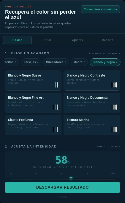 Seis presets de la categoría Blanco y negro